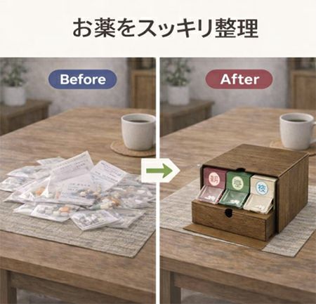服薬サポート 組立済 お薬束®（奥座敷） 木目調BOX収納 | 介護