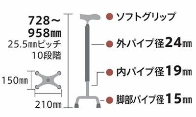Miki　4点 非課税】抗菌 イージーソフトグリップ四点杖 アルミタイプ 多点杖 ミキ